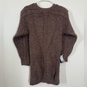 Astr Cable Knit Long Sleeve Dress in Brown